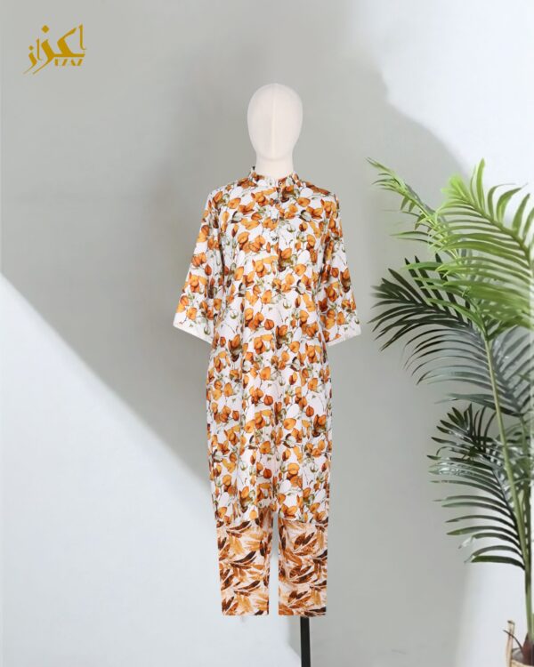 Two Piece Set (Cotton) (Orange Leaf Pattern)