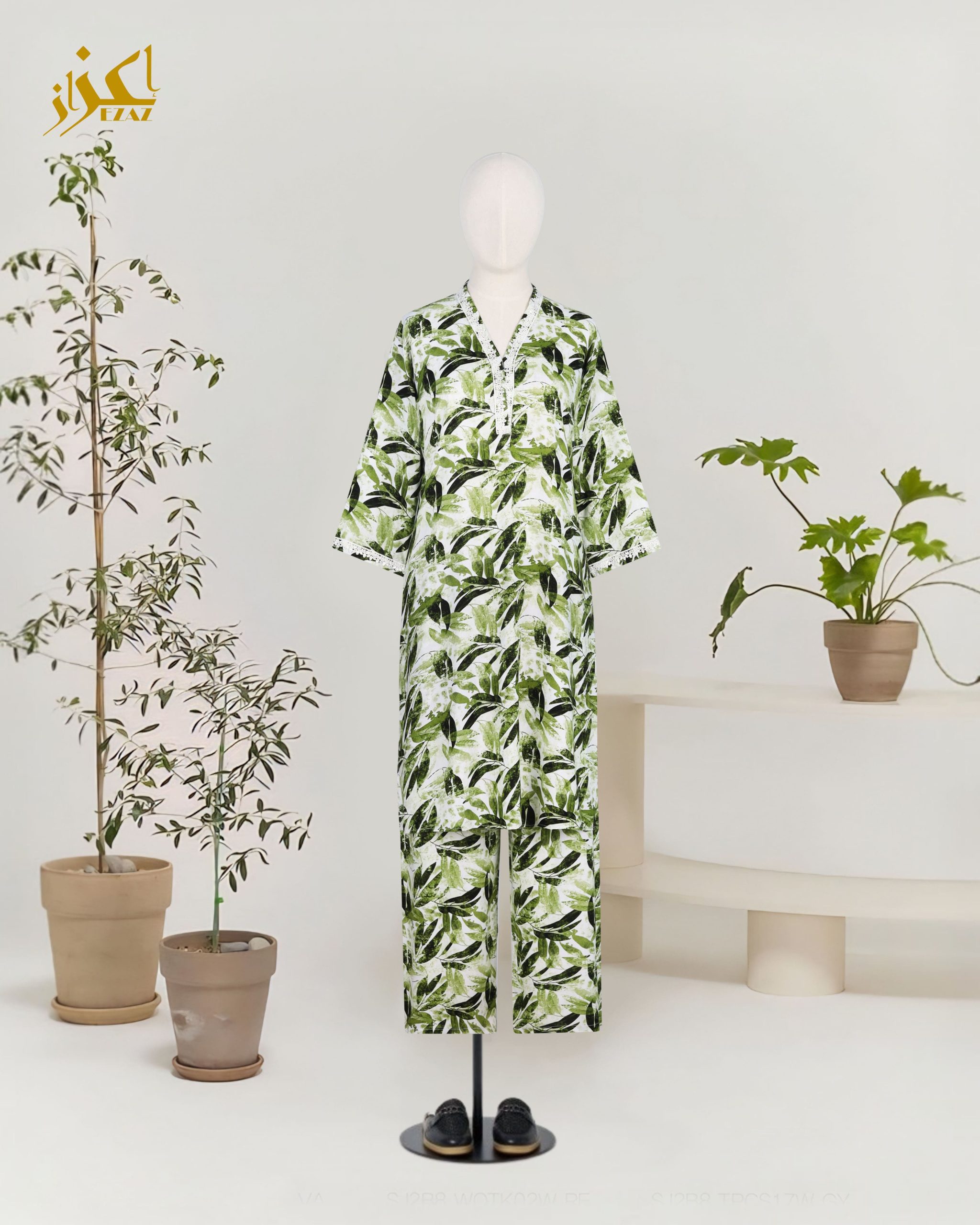 Two Piece Set (Cotton) (Green Leaf)
