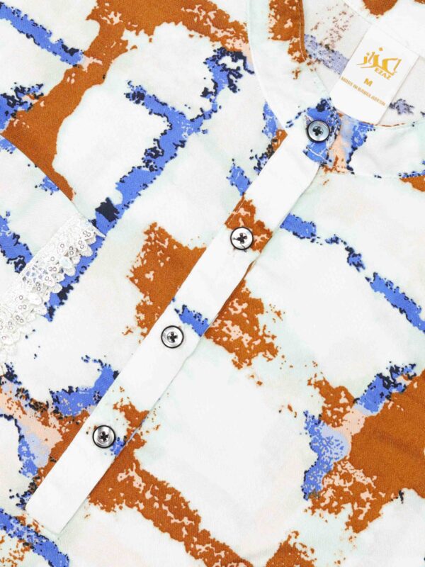 Two Piece Set (Cotton) (Orange Blue Brush Pattern) - Image 2