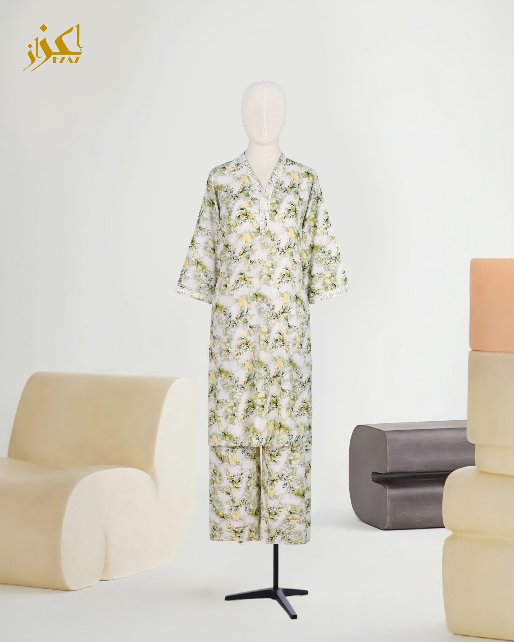 Two Piece Set (Cotton) (Olive Bloom)